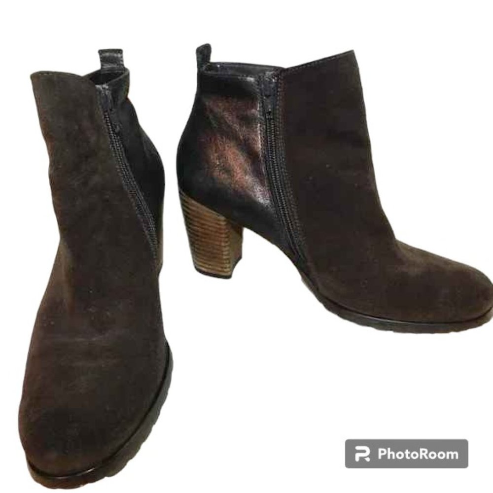 Paul Green Obermat Echt Leder Suede Leather Booties Size 6 1/2 Bronze Metallic